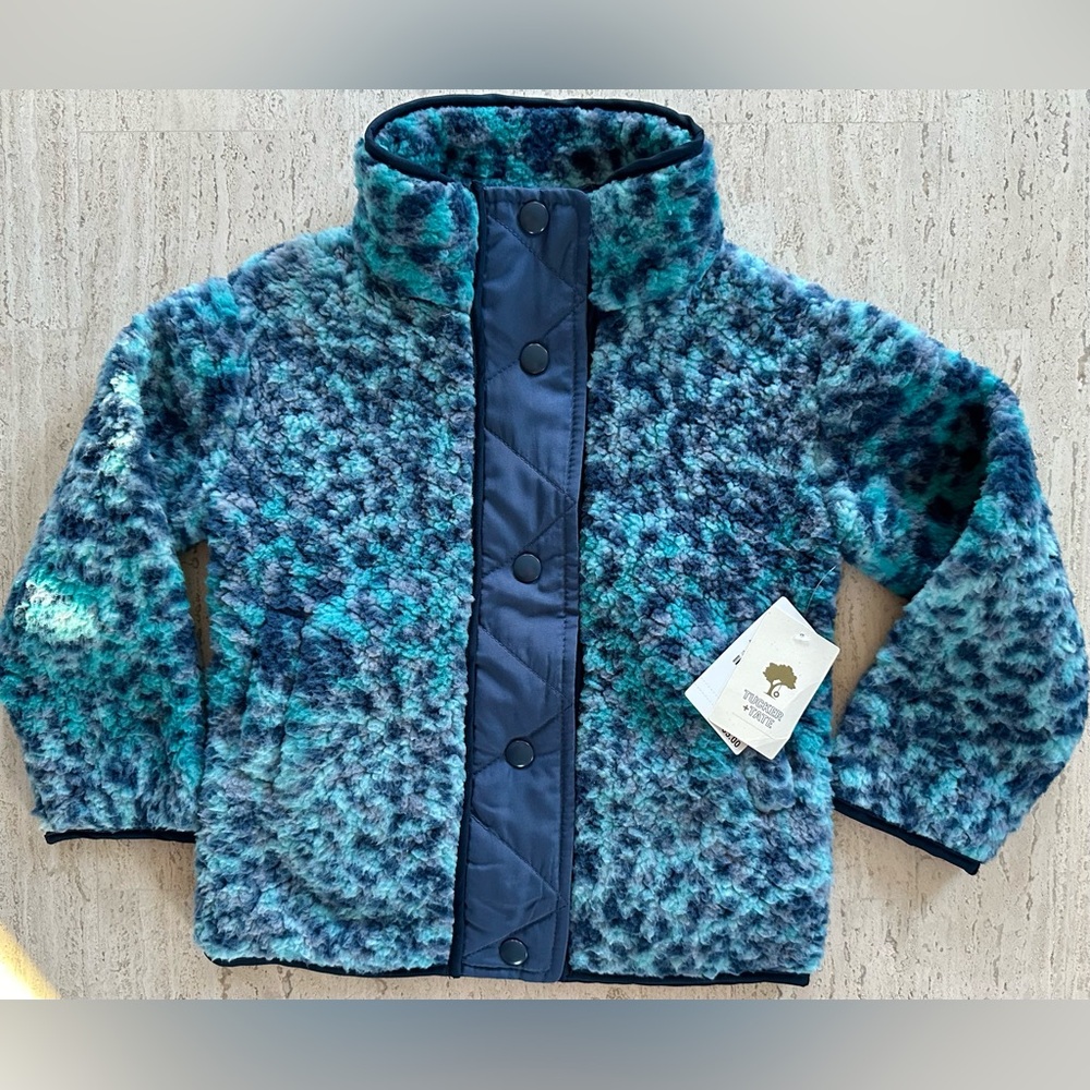 NWT Tucker + Tate Kids' Fluffy High-Pile Fleece, Teal Leopard Print, Size 4
